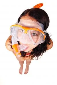 Máscara y tubo del equipo de buceo